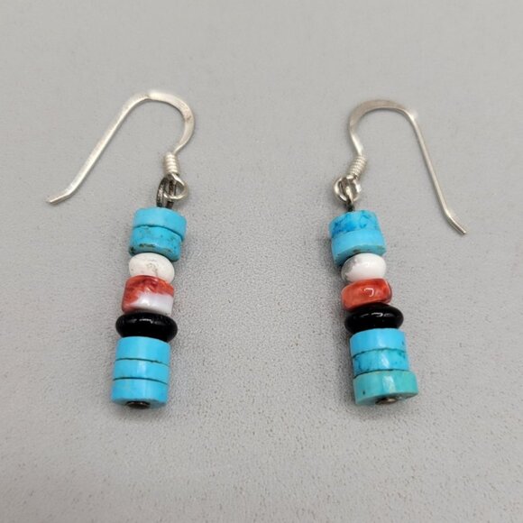 Turquoise Spiny Oyster Onyx Sterling Silver Beaded Dangle Earrings Southwestern - Picture 2 of 6